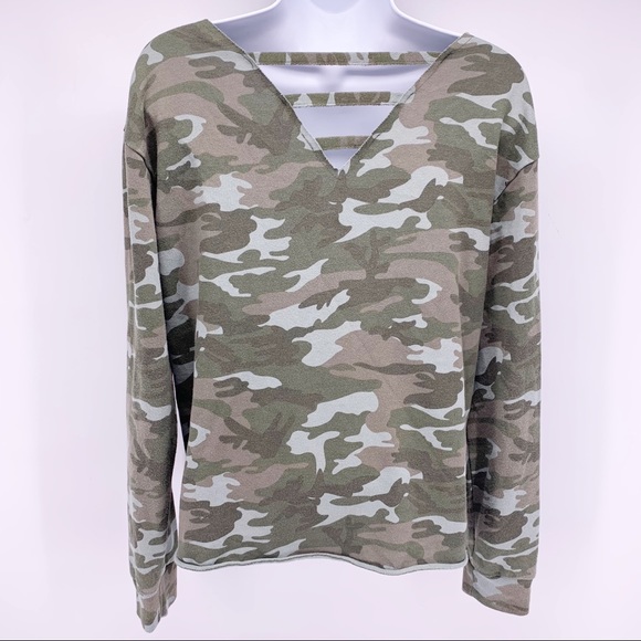 Justice Camo “Choose Happiness” Pullover Crewneck Sweatshirt Girls Size 14 - Picture 4 of 7